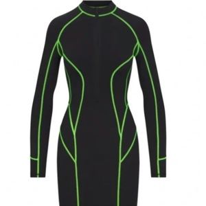 SKIMS Moto neck black contour dress with green stitching BRAND NEW NEVER WORN
